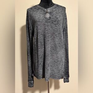 EUC Lucky Brand Grey and White Burnout Classic Fit Henley Shirt size medium